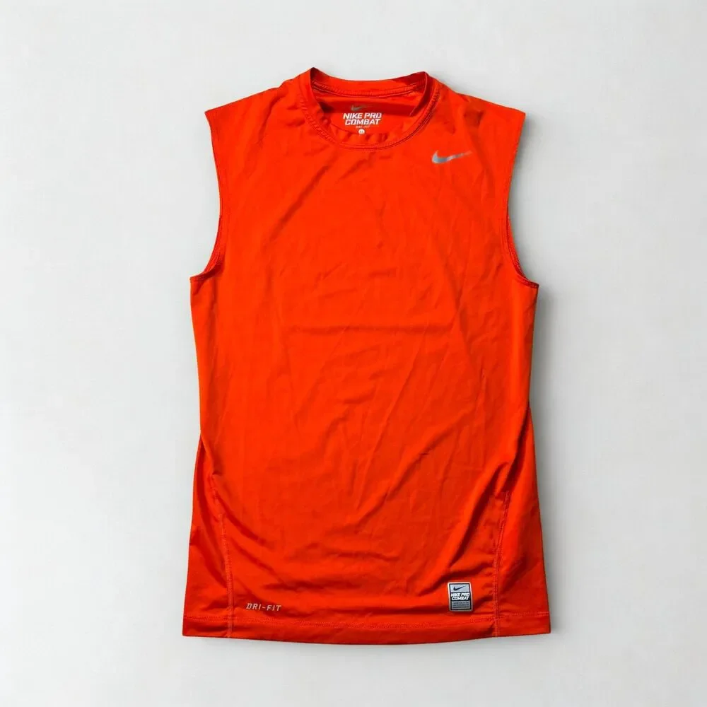 Nike Pro Combat Shirt Mens XL Orange Dri Fit Compression Sleeveless Athletic